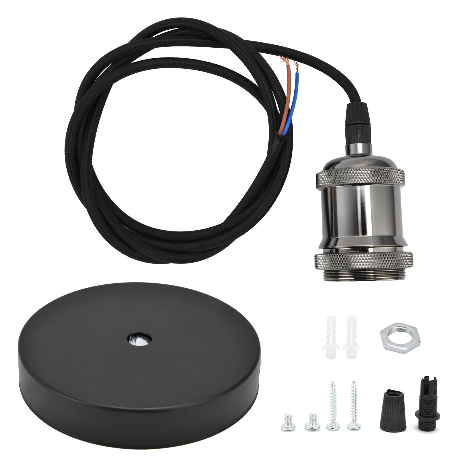 1.5m Plug in Pendant Light Cord Kit Black Vintage Lamp Socket Kit for Home DIY Light Fixtures