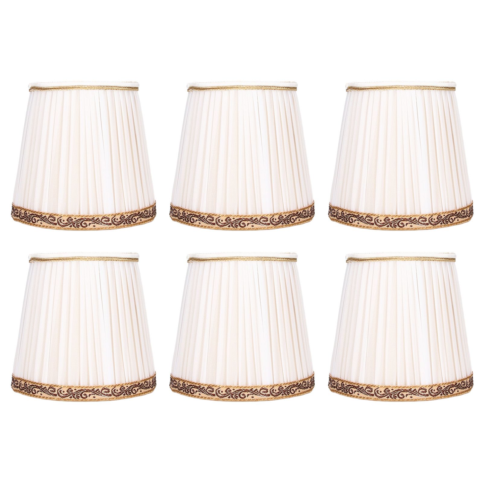 6Pcs Fabric Mesh Lamp Shade Clip On Lampshade Beige Golden Edge Style for E14 Chandelier Ceiling Lamp