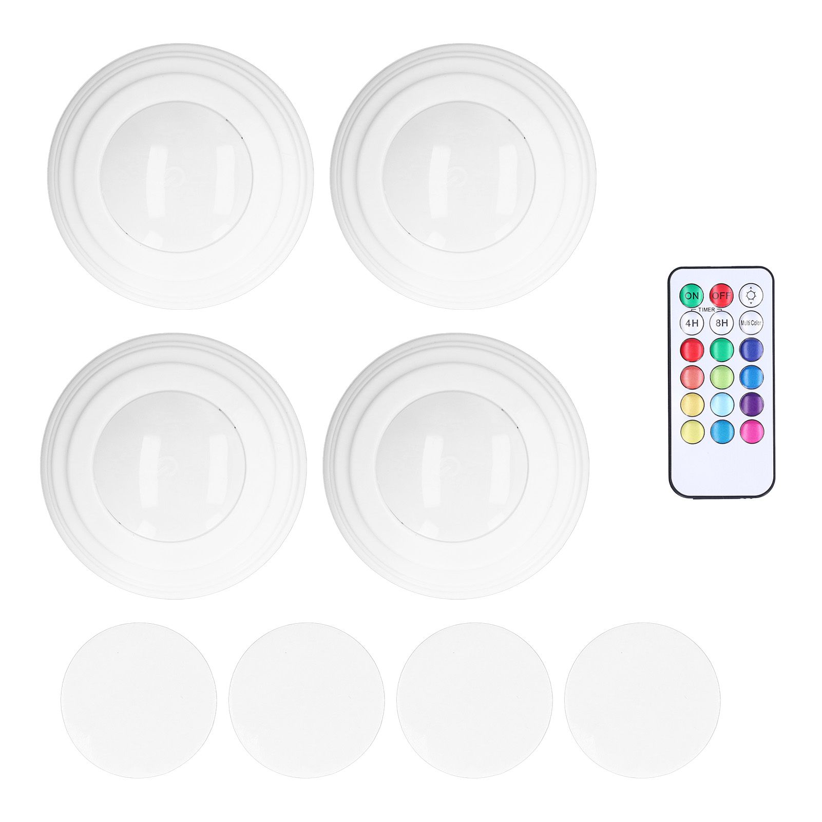 4Pcs LED Puck Light RGBW 13 Colors Modes Remote Control Punch Free Installation Energy Saving Wireless Led Lights