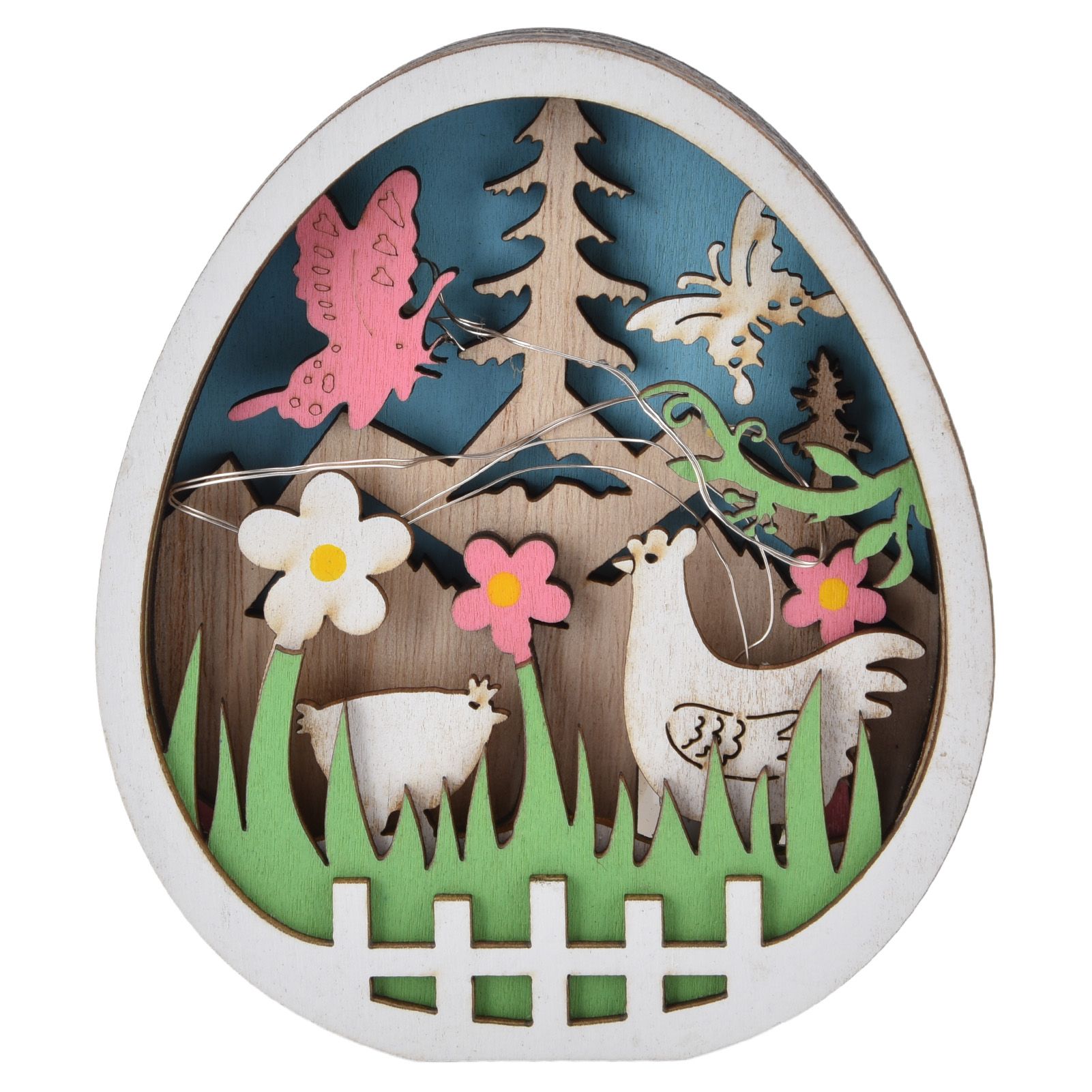 LED Wooden Easter Eggs Turkey Pattern Natural Boxwood Easter Ornaments Wood Warm Light Wooden Easter Decor for Easter