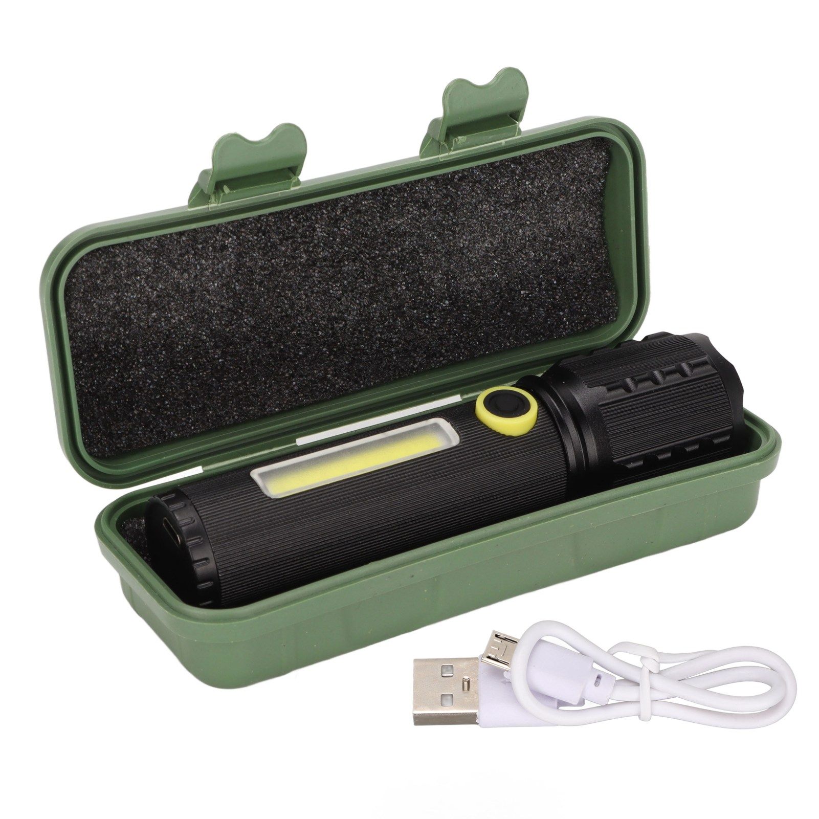 Mini Flashlight Strong Light 3 Modes Telescopic Zoom Portable Rechargeable for Camping Emergency Outdoor
