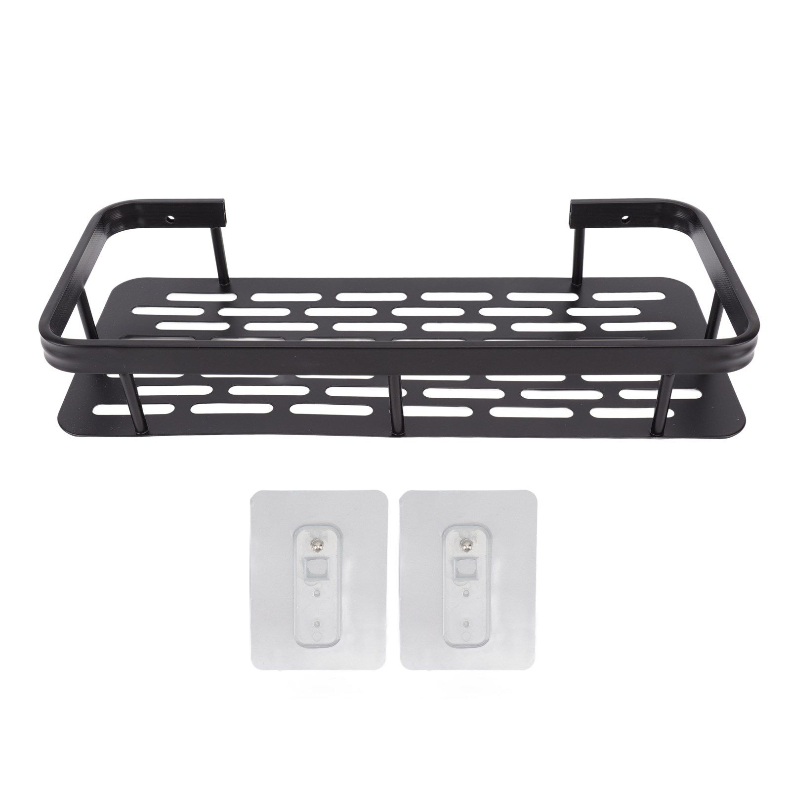 Shower Caddy Single Tier Durable Aluminium Rustproof Sticker Installation Shower Shelf for Bathroom Bedroom Kitchen Black