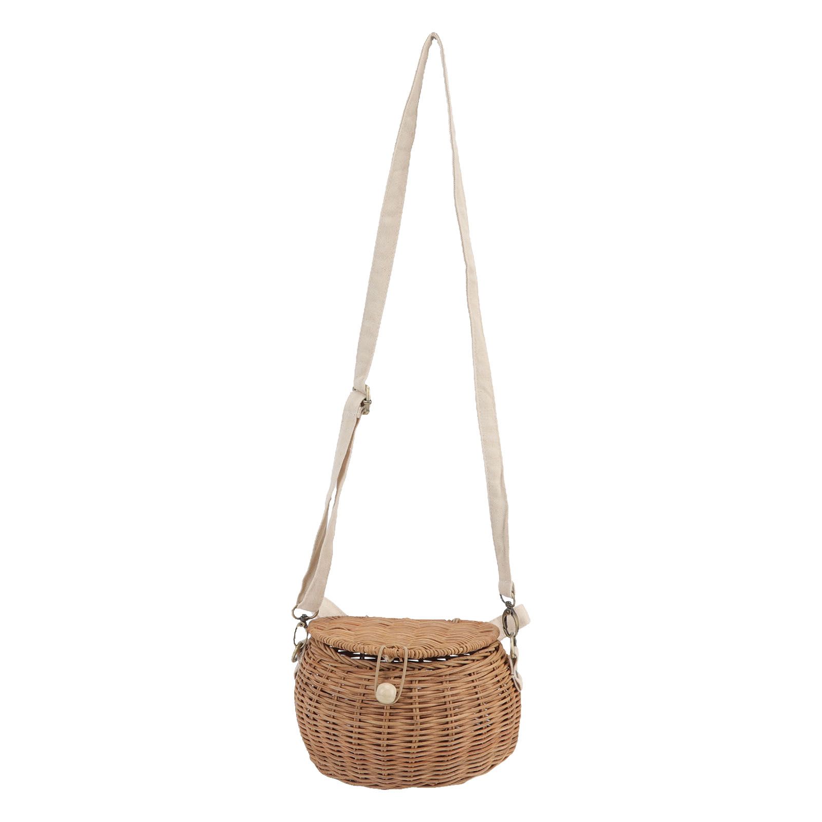 Round Rattan Bag Natural Vintage Woven Shoulder Rattan Bag for Camping Photography Travel Shopping Posing