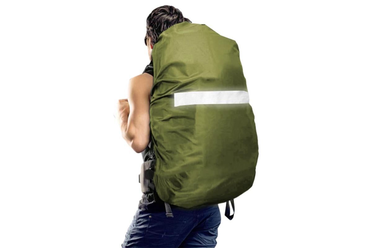 High-Visibility Backpack Rain Cover with Reflective Strip Water-Resistant Outdoor Night Travel Bag Cover -Army Green / L