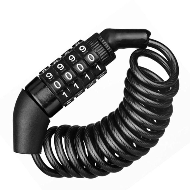 Portable 4-Digit Combination Cable Lock 5ft Self-Coiling, for Bike Motorcycle Helmet Glass Door Black
