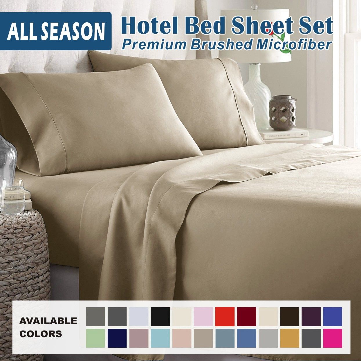 4 Piece Bed Sheet Set- Bedding Sheets & Pillowcases -Breathable Bedding - Wrinkle, Fade, Stain Resistant-Deep Pocket Flat Fitted Bed Sheet Set(Cream White,Double)