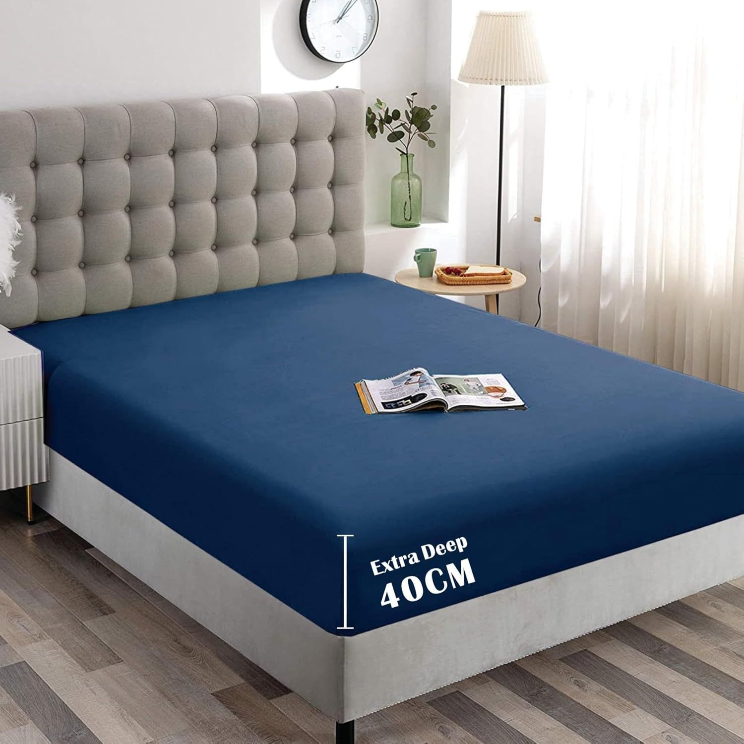 Hotel Quality Fitted Sheet - 1 Piece Fitted Sheet  -Breathable Bedding - Wrinkle, Fade, Stain Resistant- 16inch/40cm Deep Pocket Fitted Bed Sheet-Wrinkle and Fade Resistant,(Navy,Double)