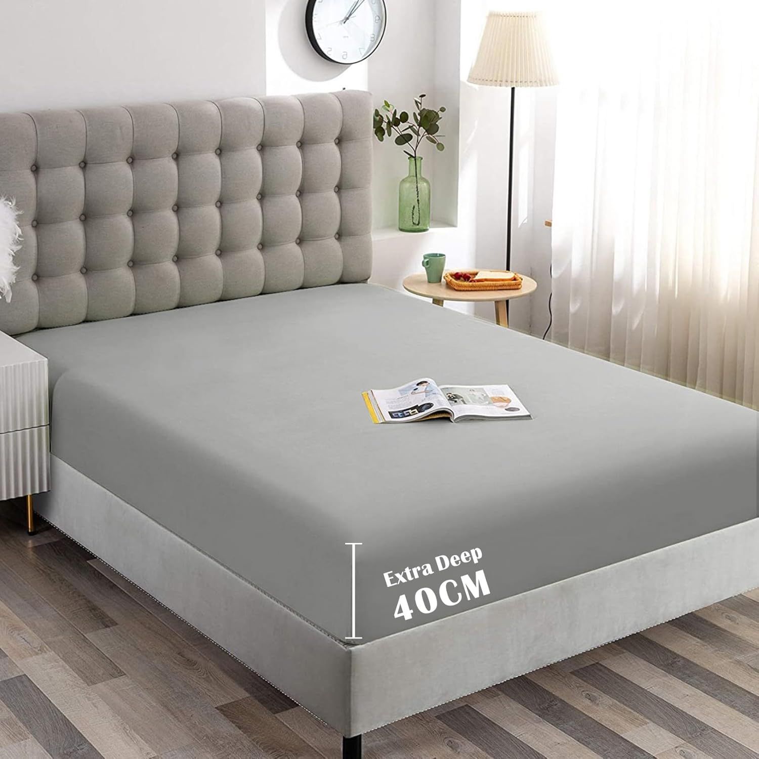 Hotel Quality Fitted Sheet - 1 Piece Fitted Sheet  -Breathable Bedding - Wrinkle, Fade, Stain Resistant- 16inch/40cm Deep Pocket Fitted Bed Sheet-Wrinkle and Fade Resistant,(Silver-gray,Double)