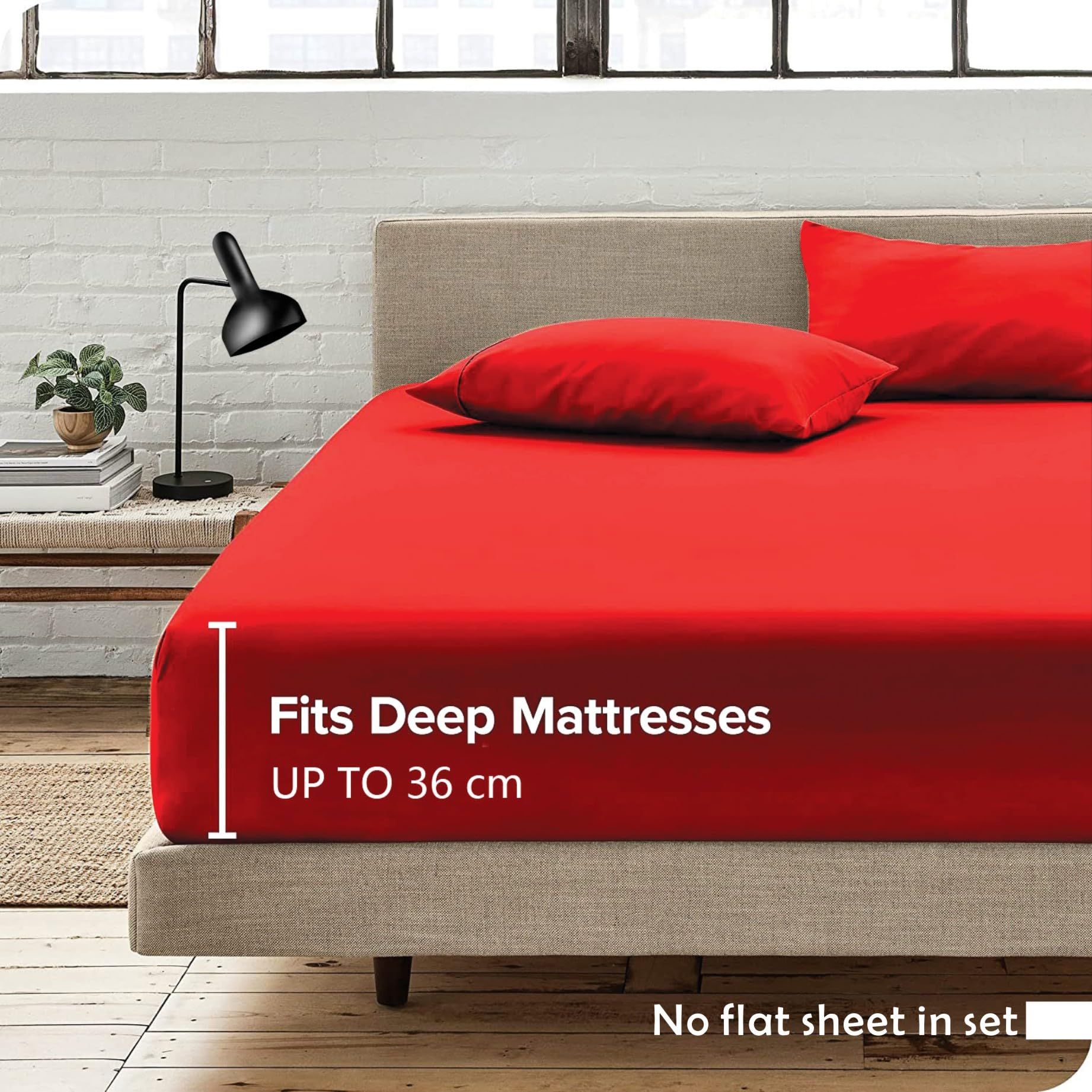 2 Piece Fitted Sheet Set- Fitted Sheet & Pillowcases -Breathable Bedding - Wrinkle, Fade, Stain Resistant- 40cm Deep Pocket Fitted Bed Sheet Set(Red,King Single)