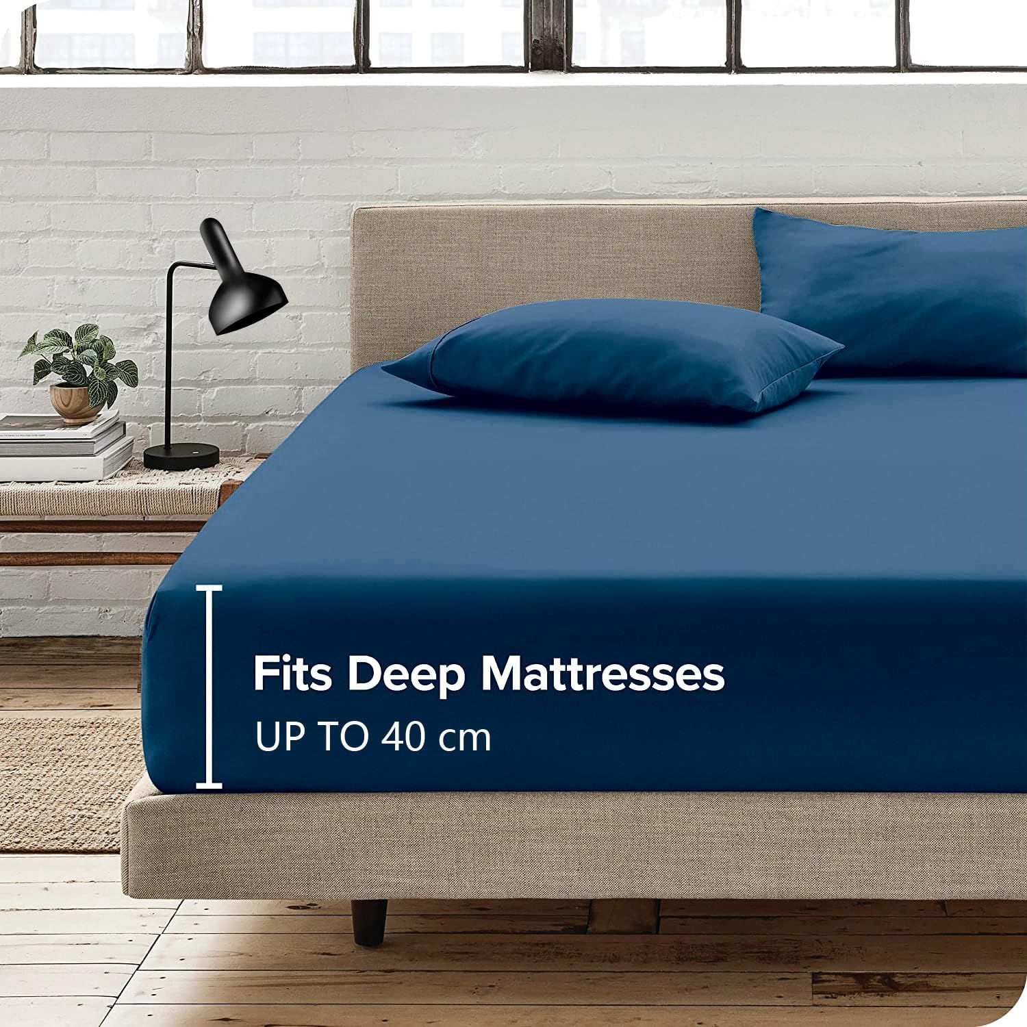 2 Piece Fitted Sheet Set- Fitted Sheet & Pillowcases -Breathable Bedding - Wrinkle, Fade, Stain Resistant- 40cm Deep Pocket Fitted Bed Sheet Set(Navy,King Single)