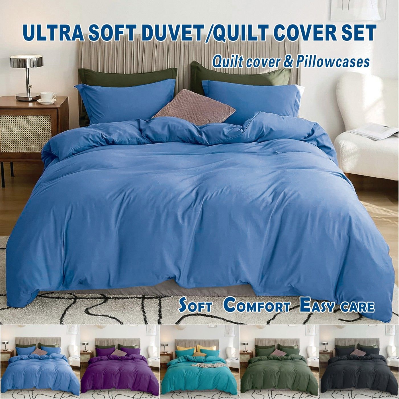 3 Piece Hotel Soft Microfiber Quilt Cover Set-2000TC Duvet/Donna Cover Set & Pillowcases -1 Quilt Cover Zipper Closure & 1 x Pillowcases-Breathable Bedding - Wrinkle, Fade, Stain Resistant(Ocean,Queen)