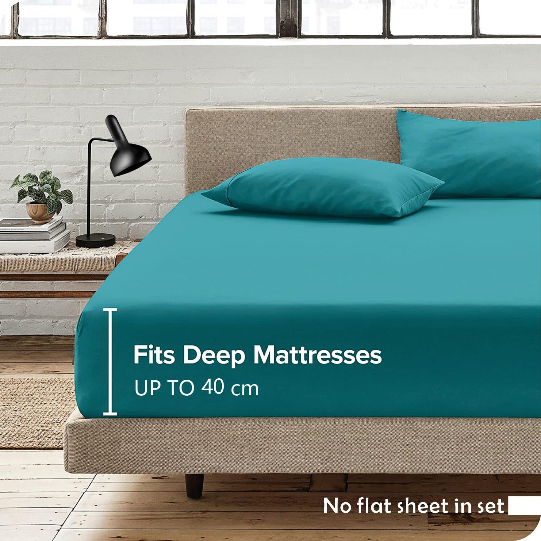 3 Piece Fitted Sheet Set- Fitted Sheet & Pillowcases -Breathable Bedding - Wrinkle, Fade, Stain Resistant- 40cm Deep Pocket Fitted Bed Sheet Set(Biscay blue,Super King)