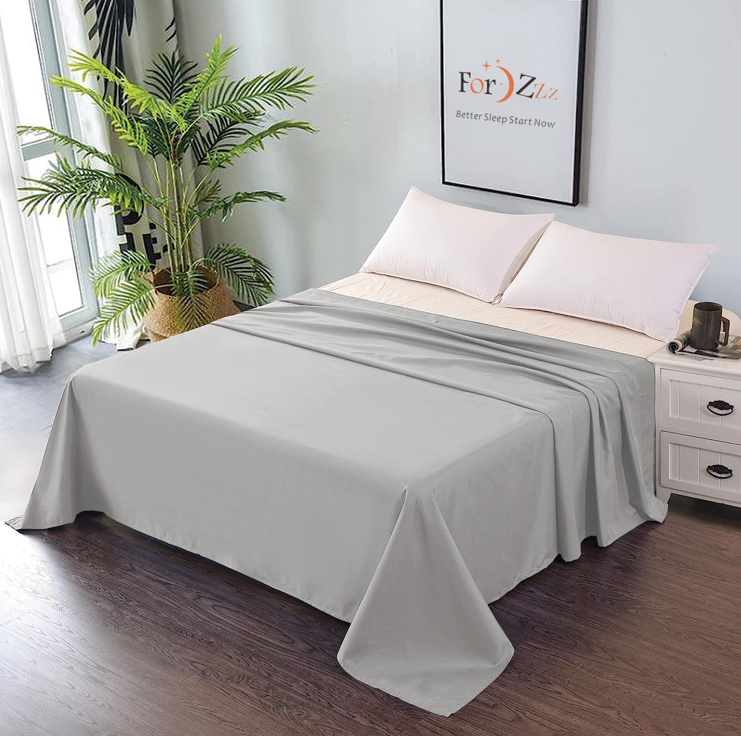 Elegant Comfort Premium Hotel Quality 1-Piece Super King Flat Sheet, Luxury and Softest 2000 Thread Count Bedding Flat Sheet(Super King,Silver-gray)