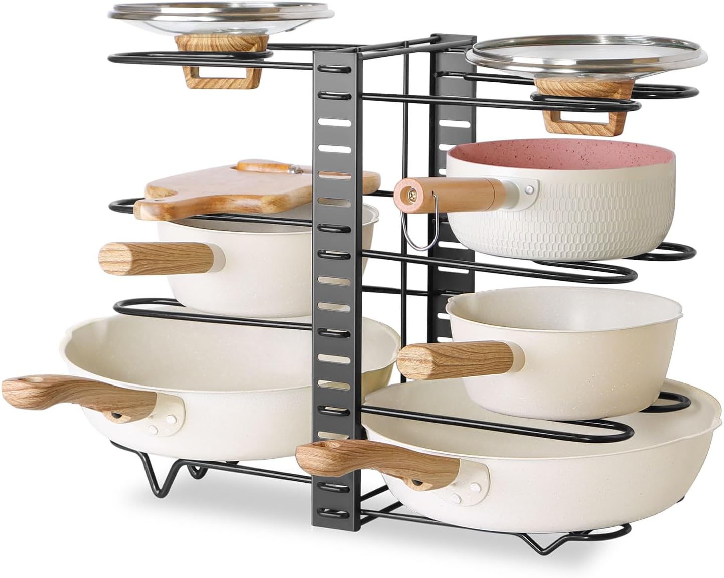 CARLA HOME Adjustable 8-Tier Pan Rack Pot Organizer for Kitchen Cabinet