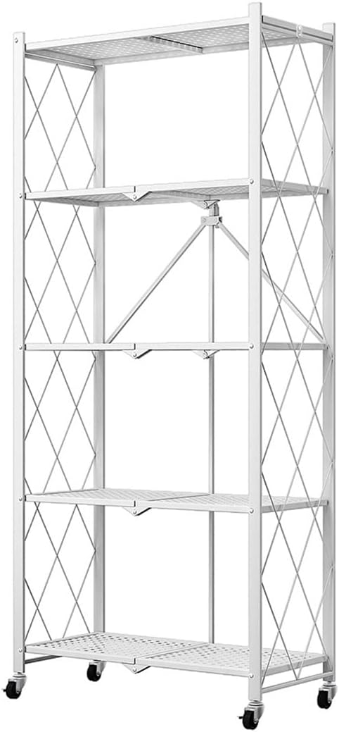 CARLA HOME 5-Tier Foldable Storage Shelf with Wheels for Kitchen, Garage, Pantry or Basement (White)