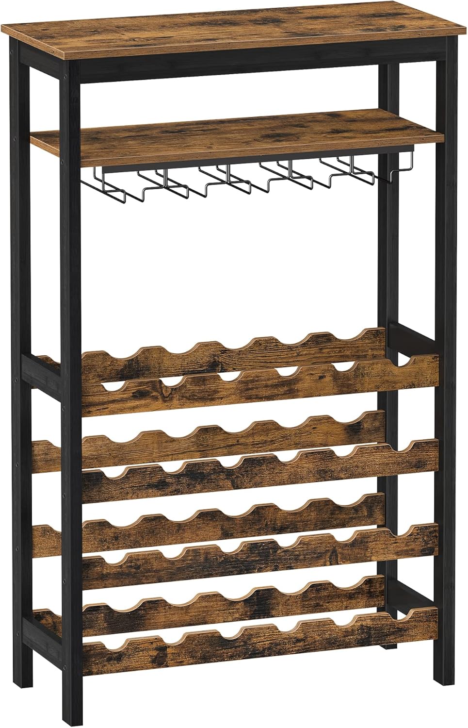 CARLA HOME Large Wine Rack with Glass Holder, Metal Designed Bottle Holder and Wood Countertop up to Wine & Champagne Bottles