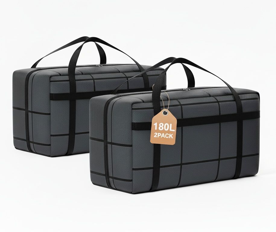CARLA HOME 2-Pack 180L Extra Large Moving Storage Bags with Handles & Duty Zippered for Clothes, Travel, Space Saving & Camping
