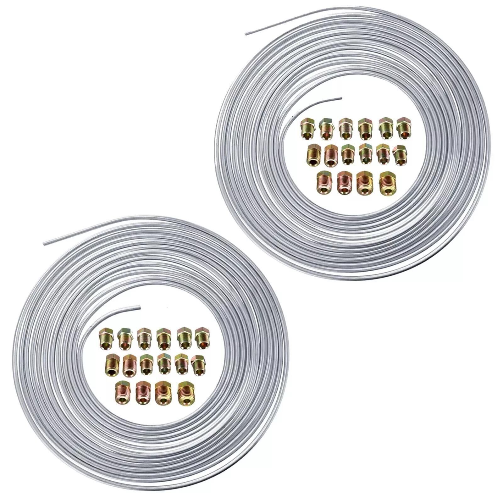 25Ft 3/16'' OD Steel Zinc Brake Line Tubing Kit 150MPa +32 Fittings