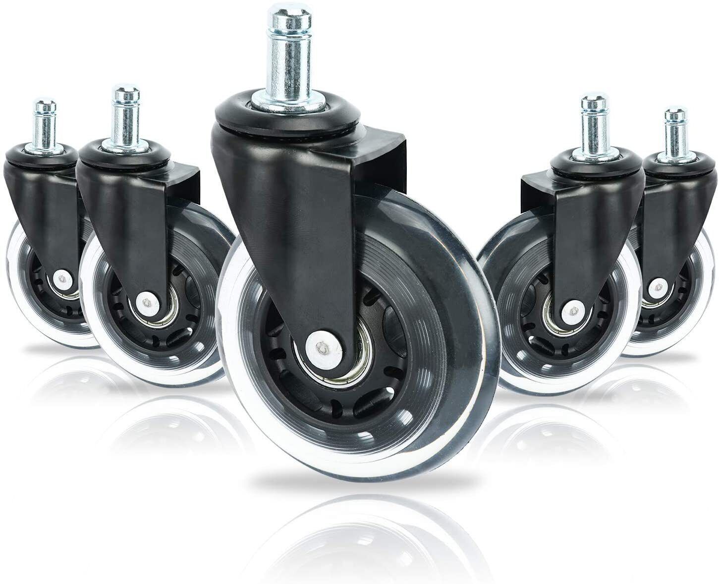 3 Swivel Rollerblade Chair Wheels, 7/16 Stem, All Floors - 5 Pack