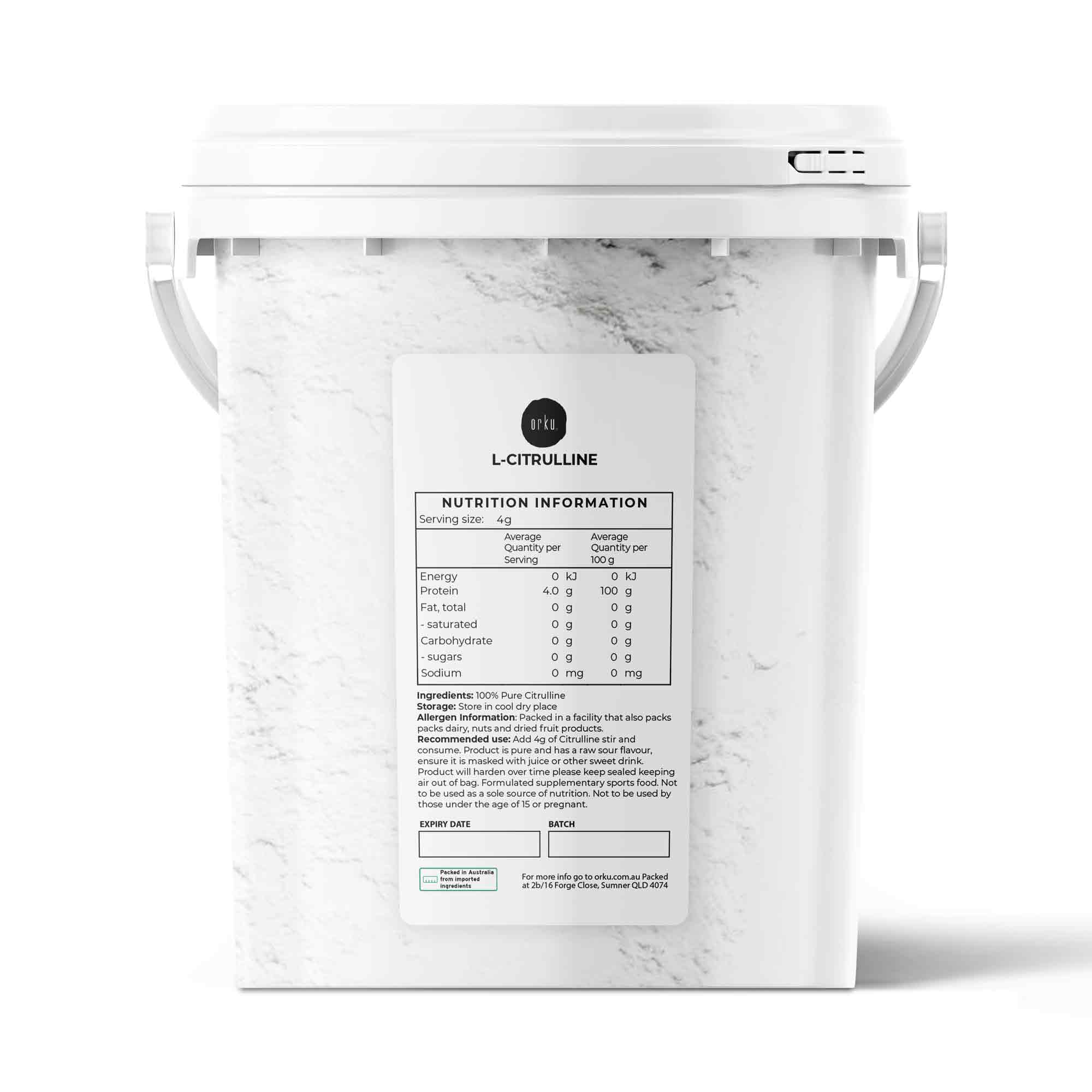 Orku 600g L-Citrulline Powder Buckets - 100 % Pure Food Grade Amino Acid