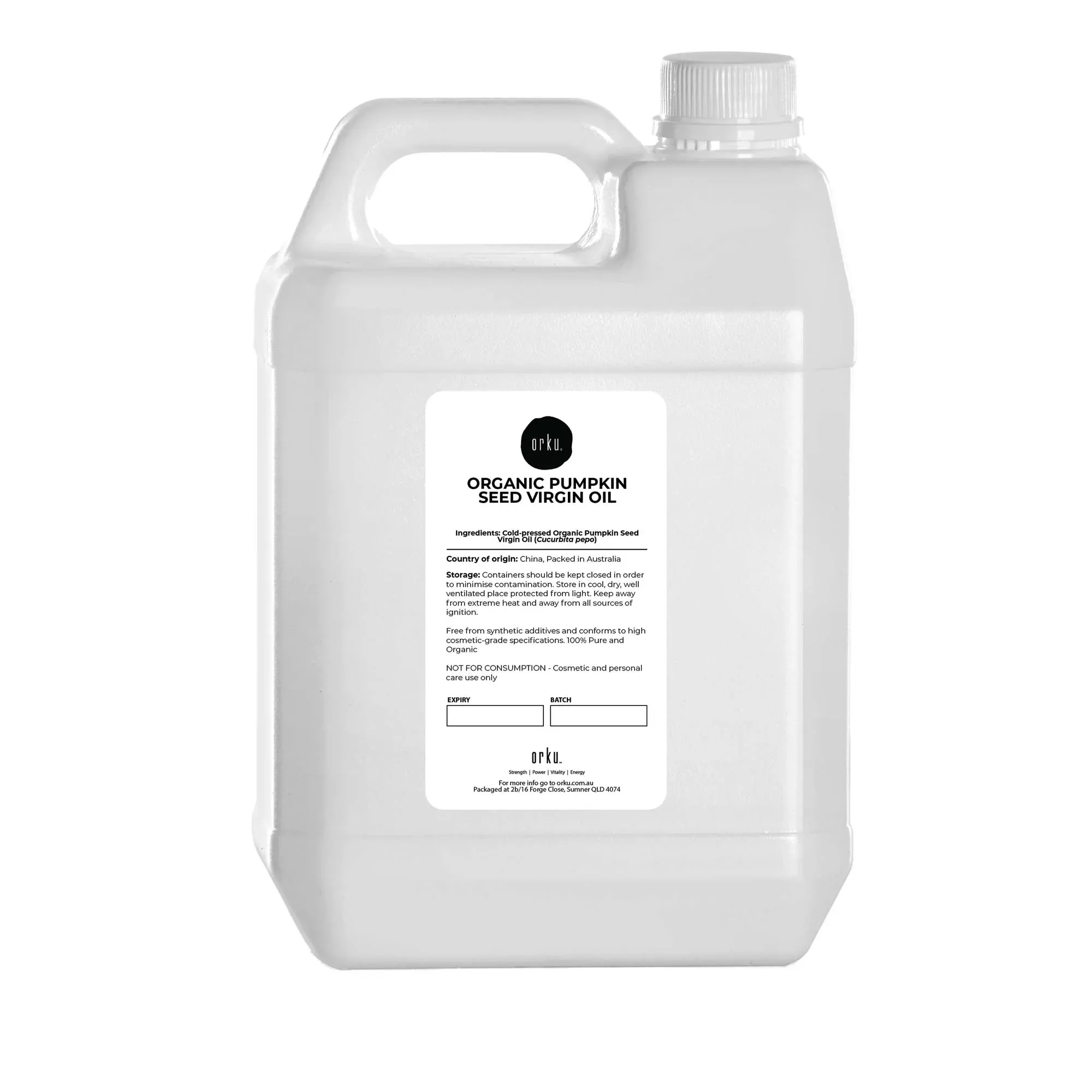 Orku 5L Organic Pumpkin Seed Oil – Virgin Cold Pressed Unrefined Cosmetic Grade