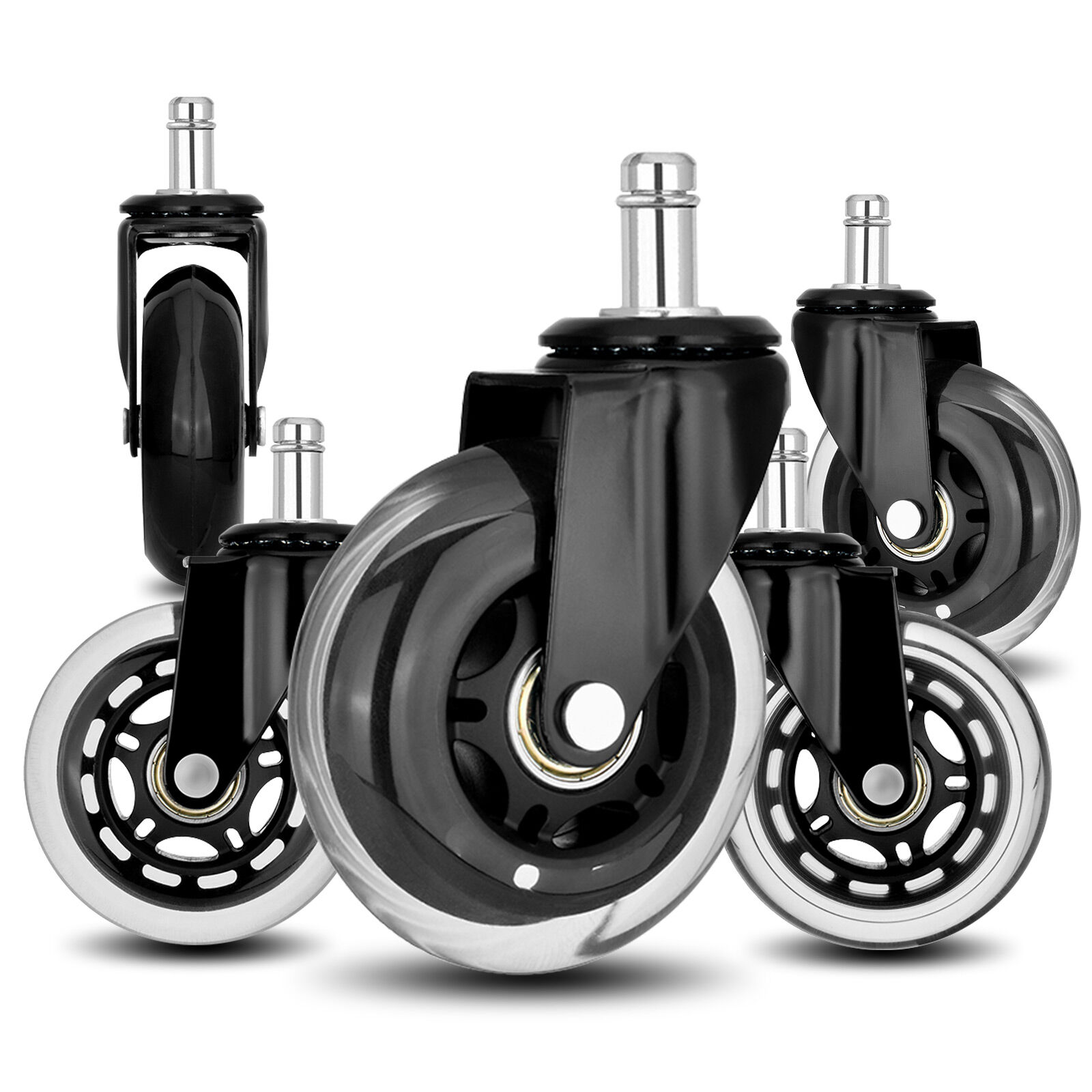 5X 3'' Rollerblade Style Wheels Office Chair Casters - Slient Smooth, 11x22mm Stem