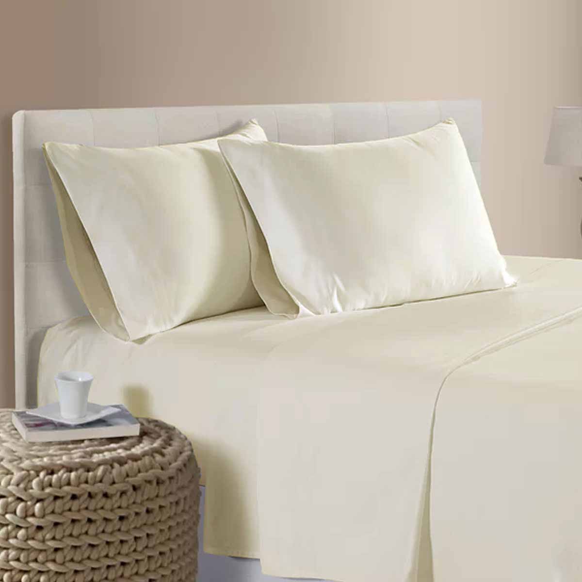 400TC 100% Cotton Sateen Premium Sheet Set 40cm Wall Cream Queen