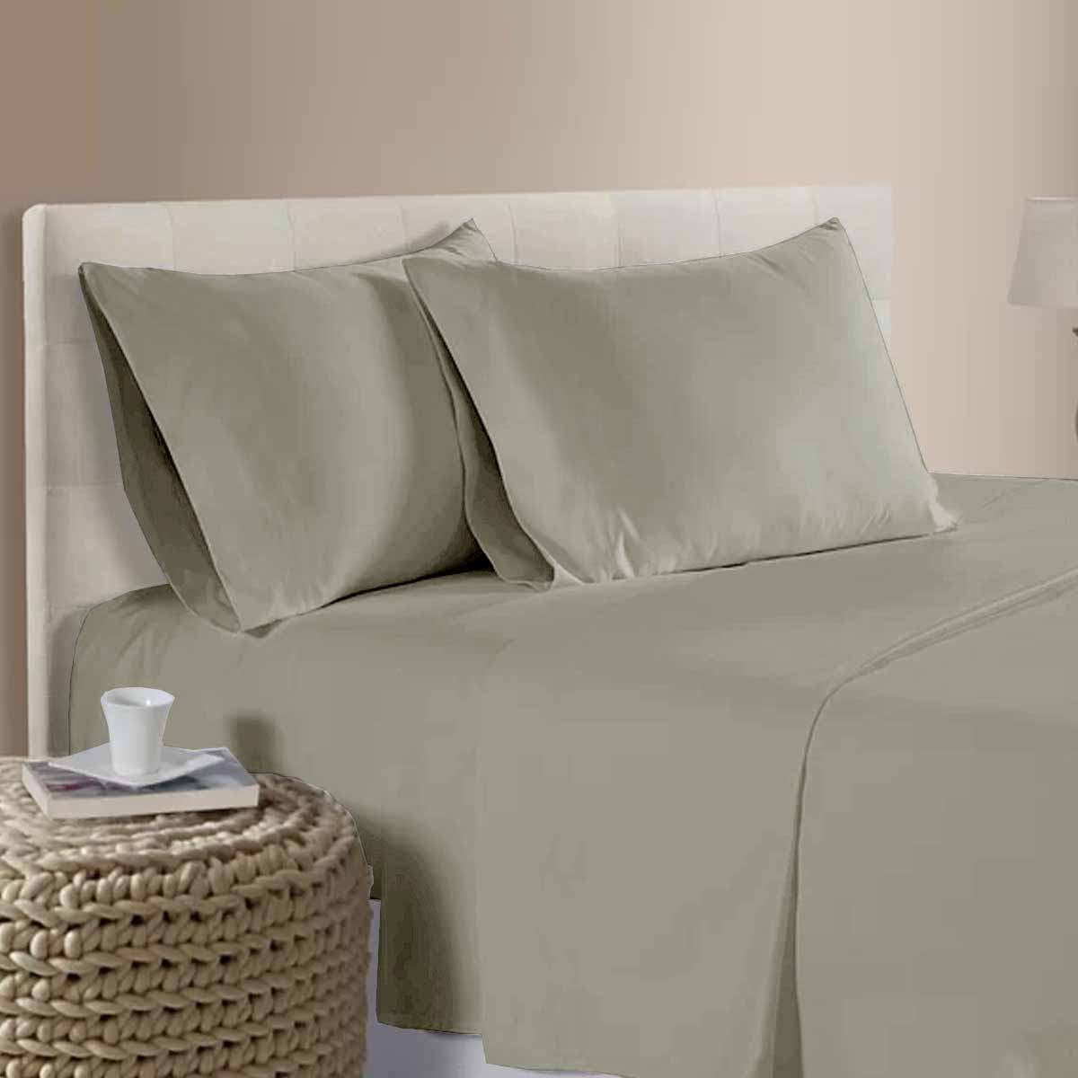 400TC 100% Cotton Sateen Premium Sheet Set 40cm Wall Tan Queen