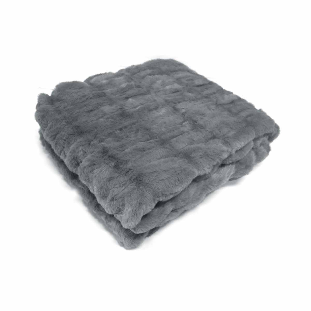 Harper Soft Ruched Pattern Faux Fur Throw Rug 127 x 152 cm Grey