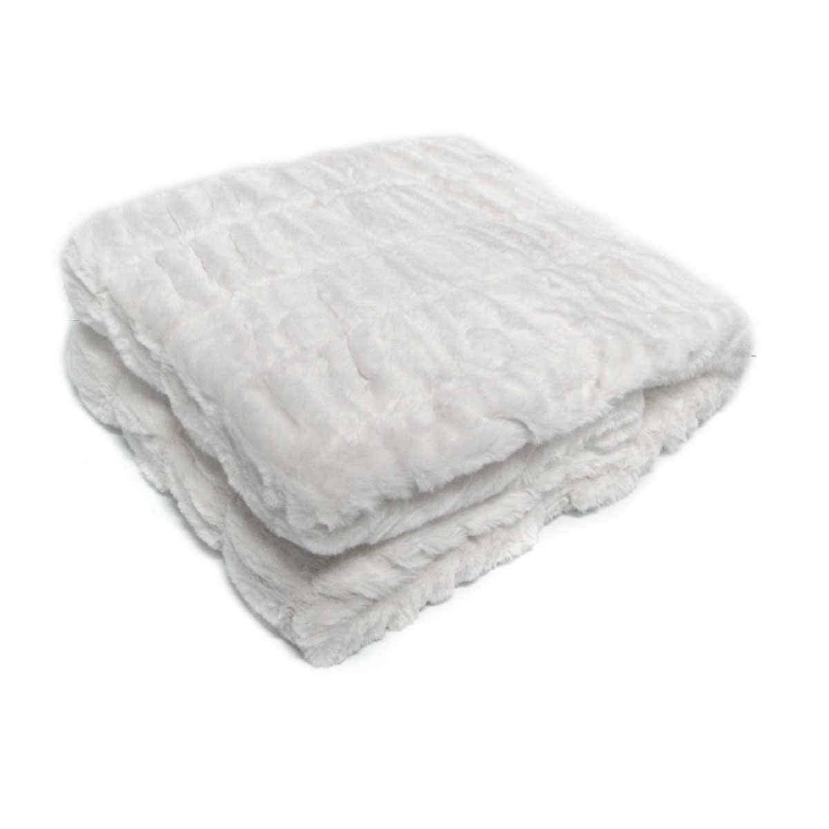 Harper Soft Ruched Pattern Faux Fur Throw Rug 127 x 152 cm White