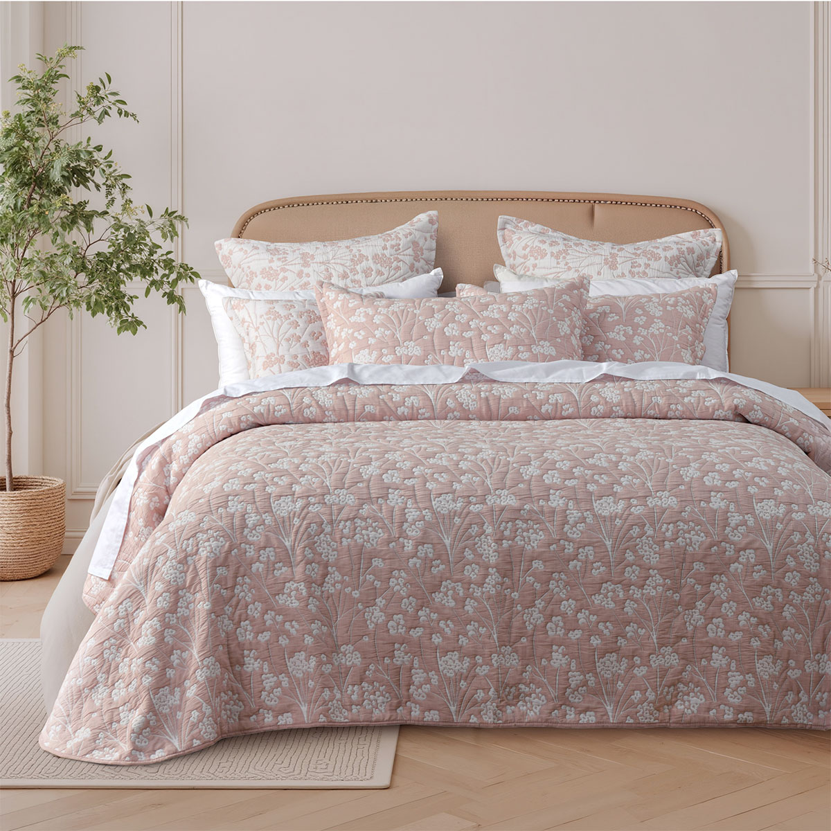 Bianca Myra Blush Floral Jacquard Bedspread Set King