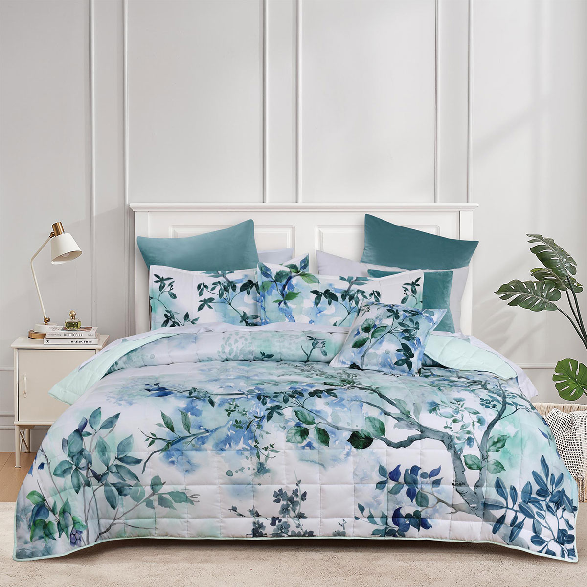 Bianca Woodbury White Botanical Printed Bedspread Set King Single