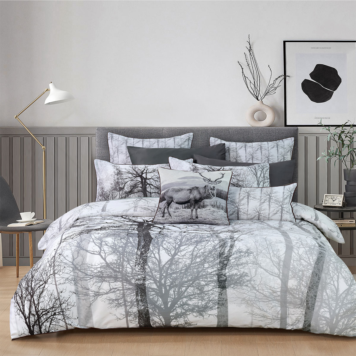 Bianca Myrtleford Grey Cotton Sateen Quilt Cover Set Queen