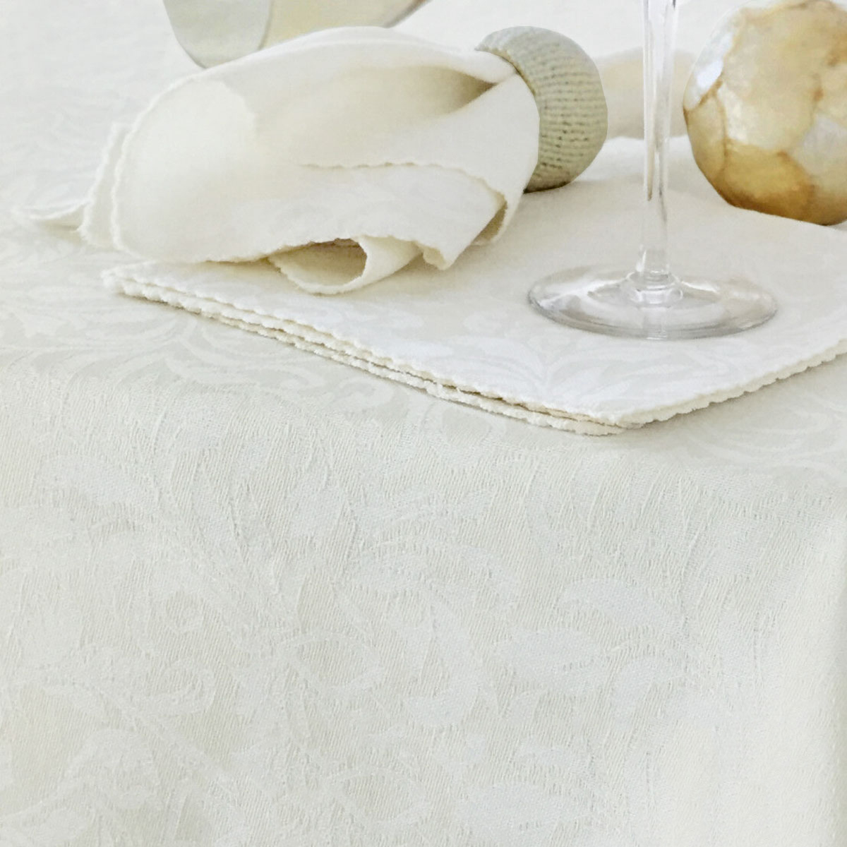 Damask Embossed Tablecloth 150 x 225 cm Bright White (aka Gardenia or Marshmallow)