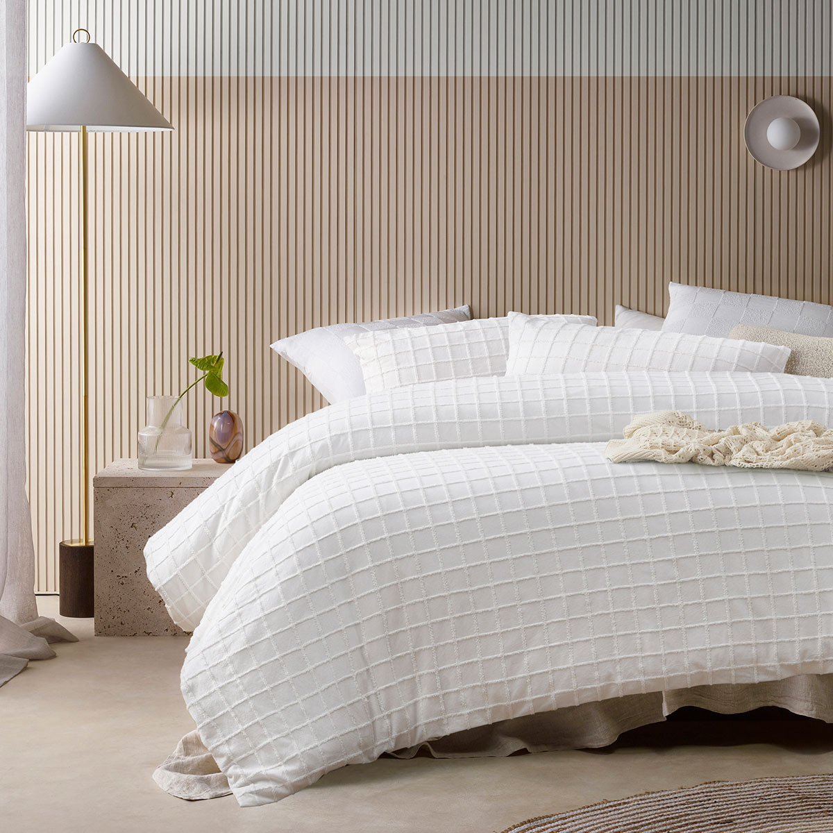 Vintage Design Homewares Parquet White Polyester Cotton Quilt Cover Set Single