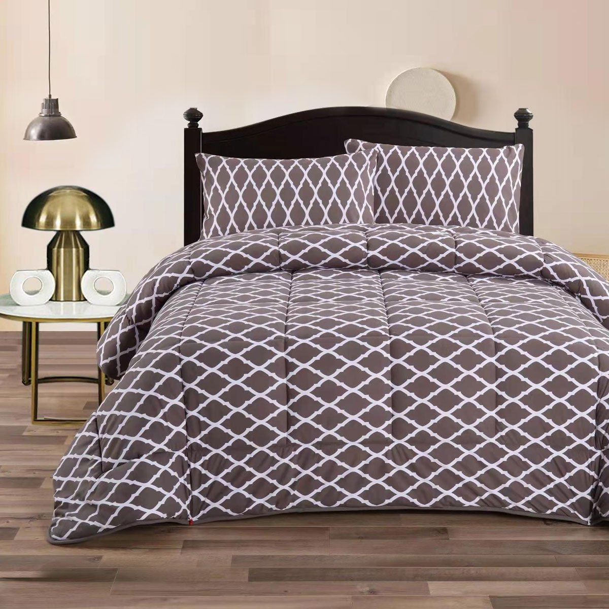 Ramesses Diamond Flower 3- Piece Mink Flannel Comforter Set King