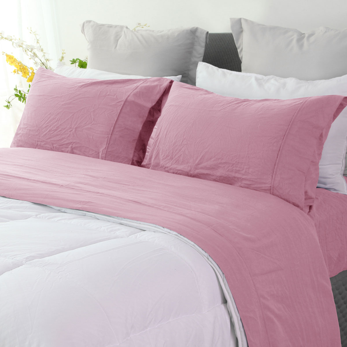 Ramesses Classic Rose Pebble Wash Linen Look Alternative Sheet Set Single