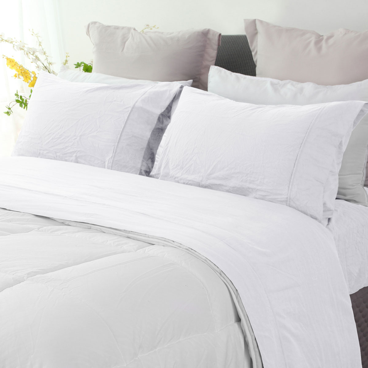 Ramesses White Pebble Wash Linen Look Alternative Sheet Set Single