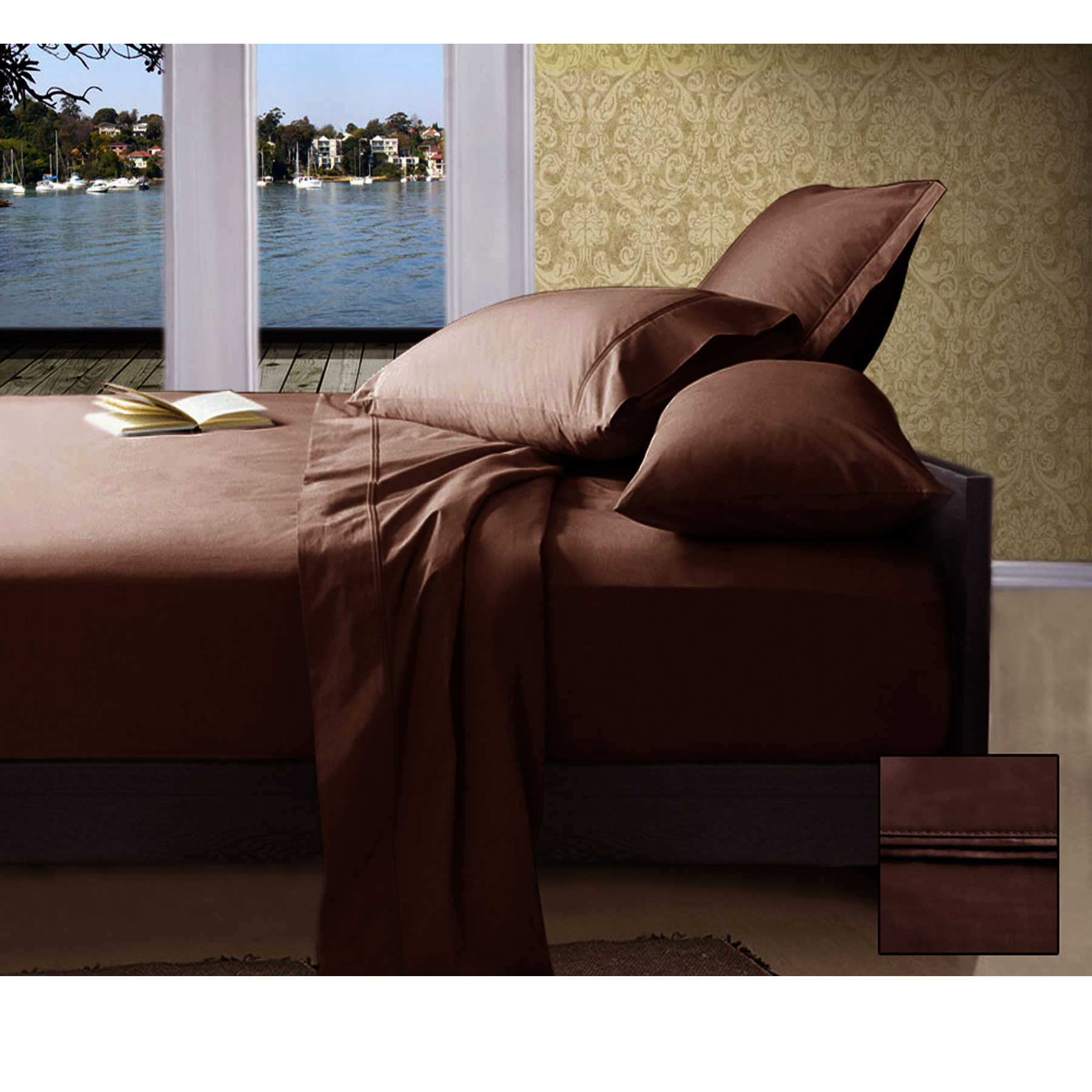 Ramesses 1000TC American Pima Cotton Plain Design Sheet Set Chocolate King
