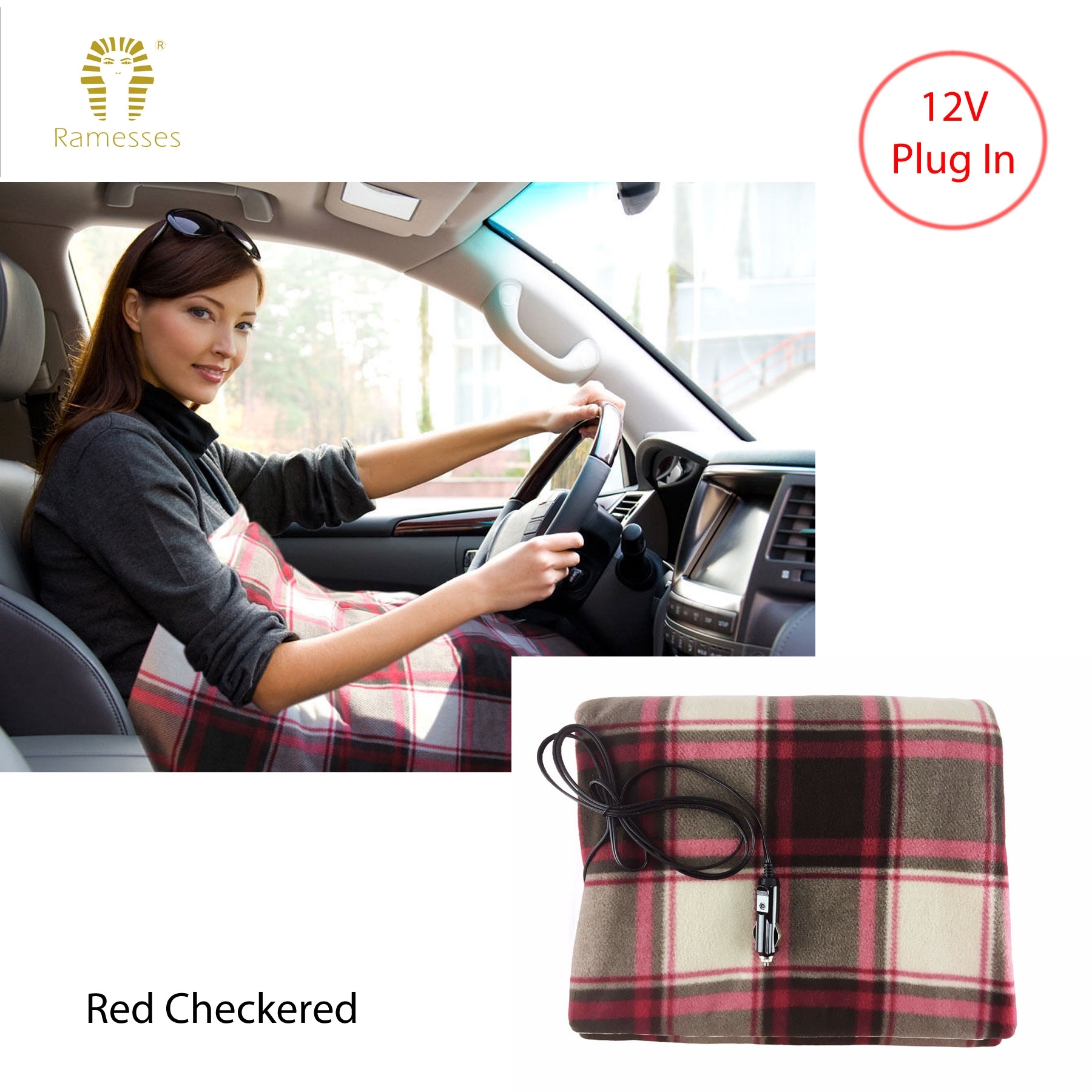 Ramesses Electric heated Car Snuggle 110 x 150 cm Red Checkered