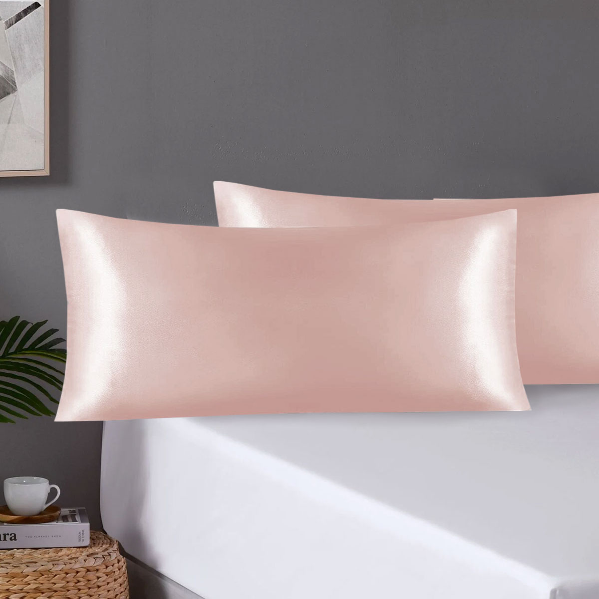 Pair of King Satin Silk Pillowcases with Envelope Closure 51 x 102 cm Rose