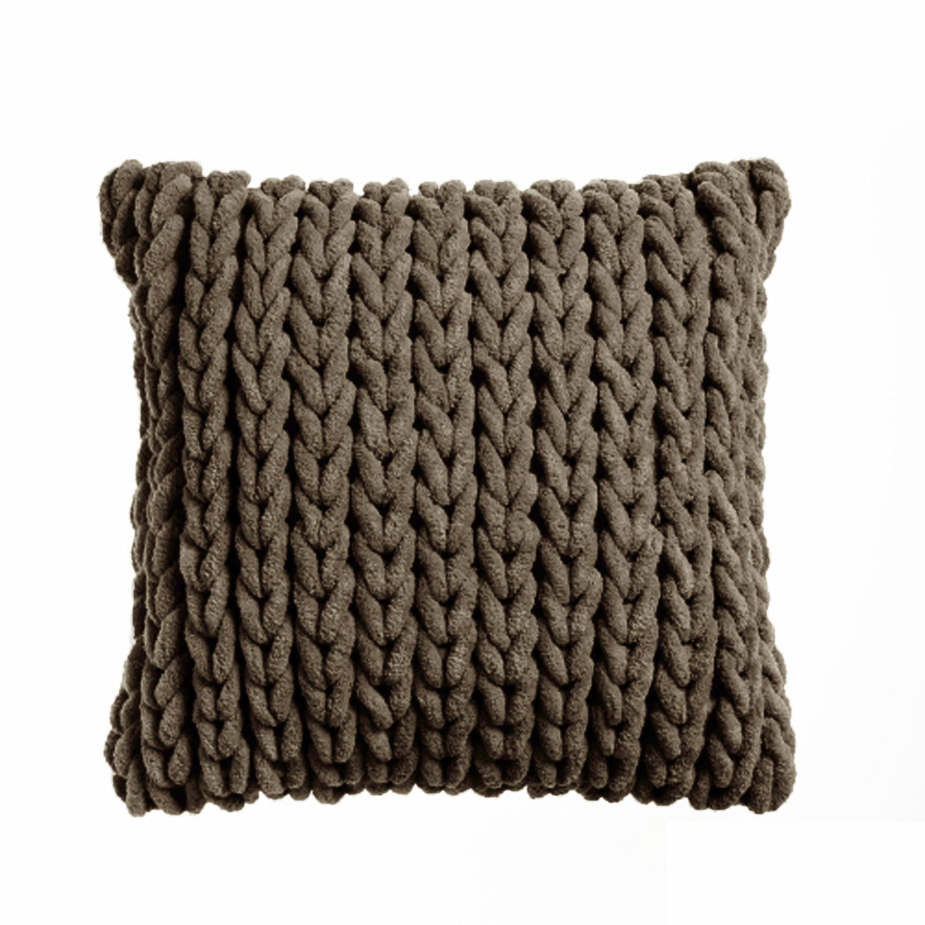 Cable Appliqued Filled Cushion - Expresso