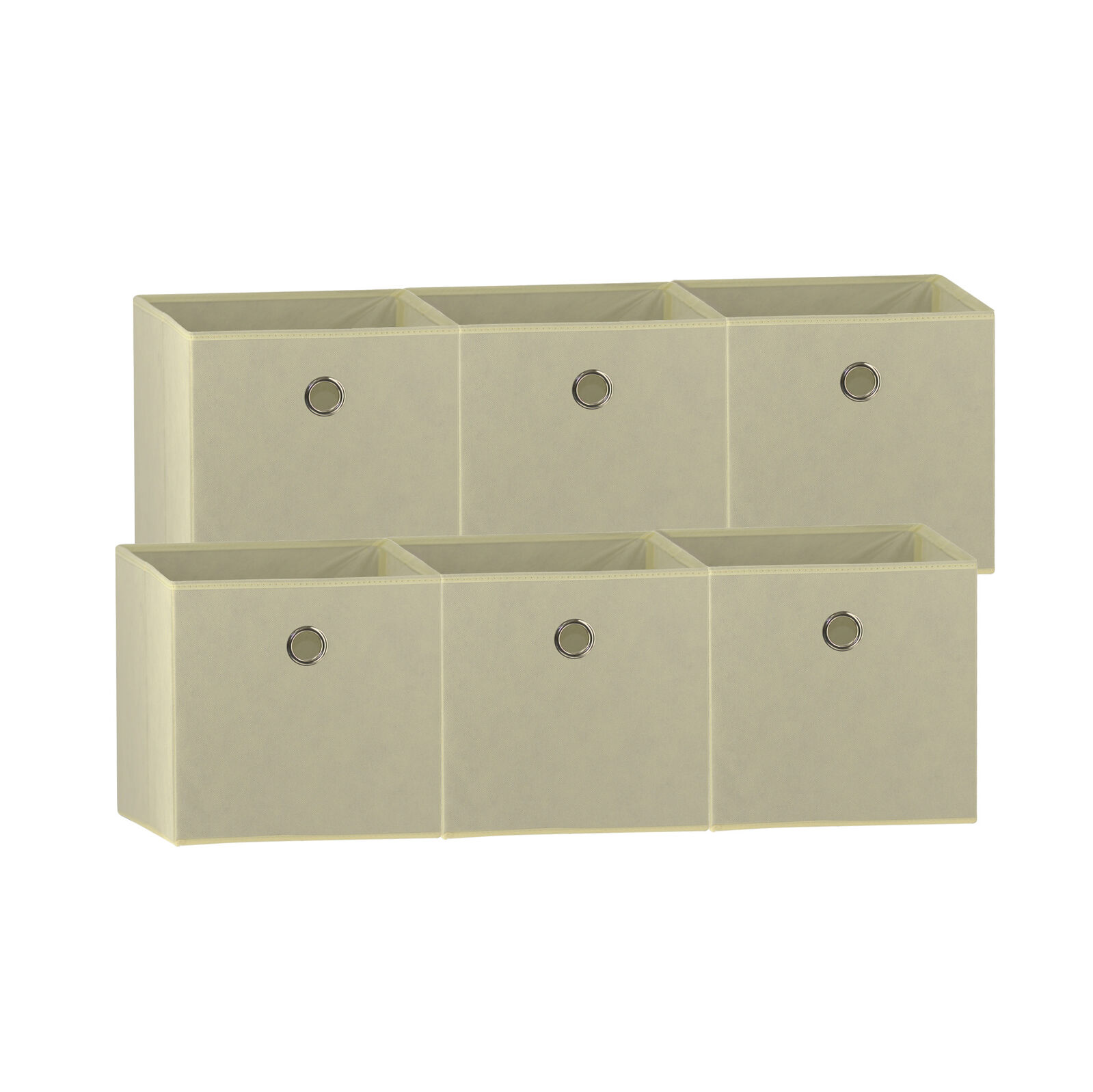 SORTI 33x33x27 CM Beige 6-Pack Foldable Storage Cubes - Fabric Bookcase Organizers for Toys and More