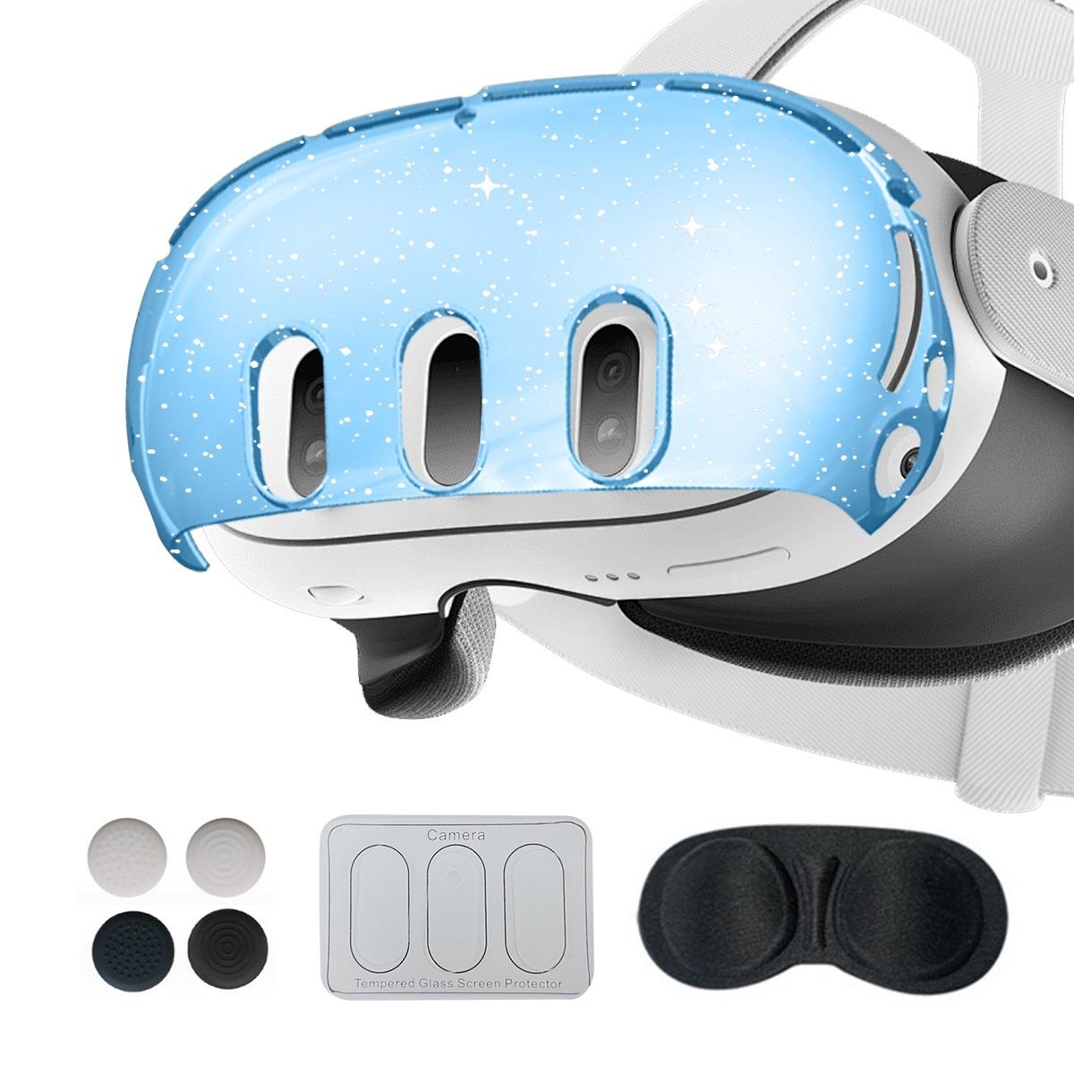 Glitter Protective Shell for Meta Quest 3 - 7 in 1 - 7 In 1 Glitter Transparent Blue