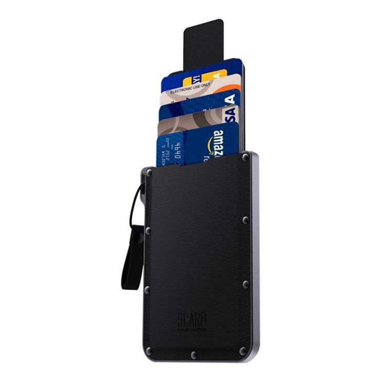 Ultra Thin Pull Out Card Holder Black Genuine Leather