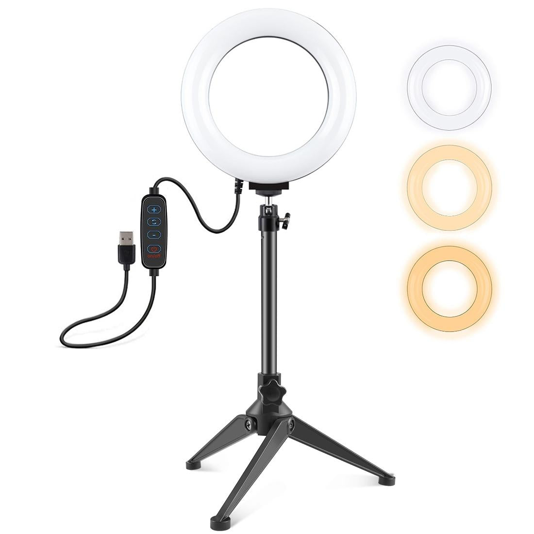 6.2 Led Ring Light with Usb 3 Modes Dimmable Desktop Tripod Cold Shoe Ball Head