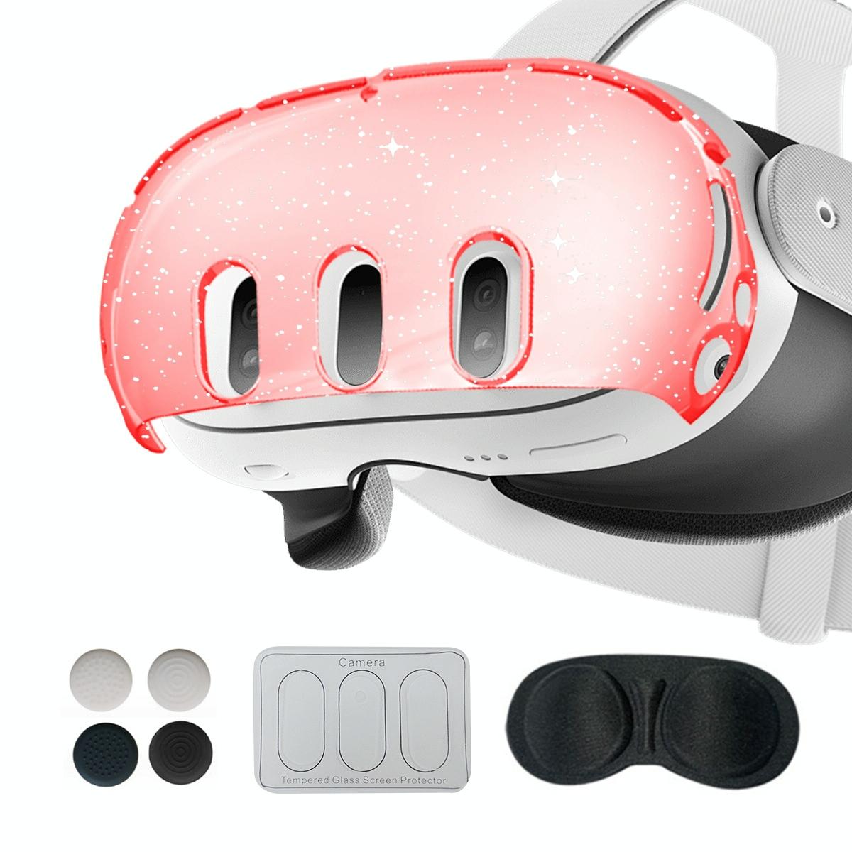 Glitter Protective Shell for Meta Quest 3 - 7 in 1 - 7 In 1 Glitter Transparent Red