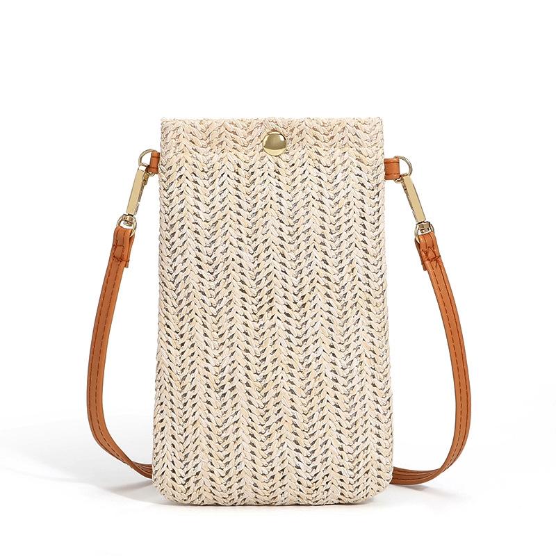 Beach Bag With Magnetic Buckle Straw Beige