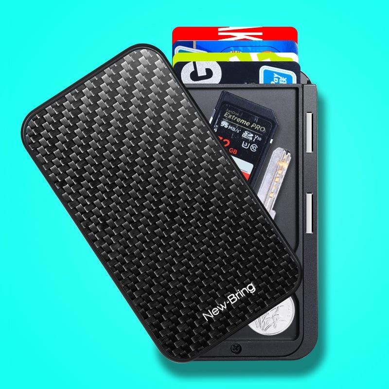 Rfid Blocking Metal Card Holder Automatic Shift Business Card Case Carbon Fiber