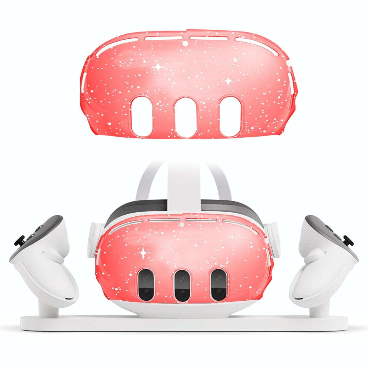 Glitter Protective Shell for Meta Quest 3 - 7 in 1 - Single Shell Glitter Transparent Red